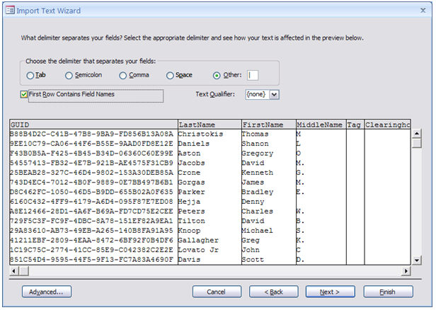 Import Text Wizard - Choose Delimiter